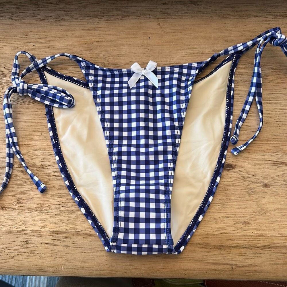 New Seamoly blue and white gingham checkered high cut swimsuit bottom bathing su
